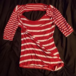 Red Striped Keyhole Shirt M